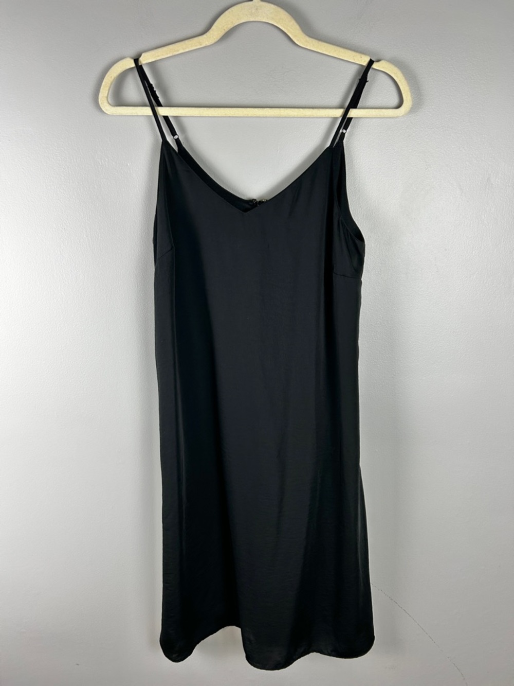 FOURTEENTH PLACE Black Satin Slip Midi Dress Small CBK 90s Minimal Parisian Chic